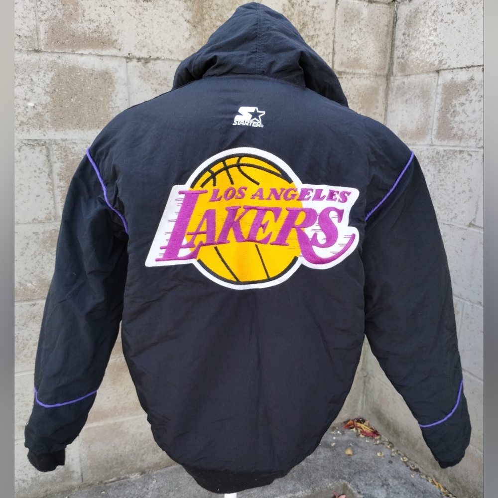STARTER Los Angeles Lakers Puffer Button Down Drawstring Jacket Retro Y2K
